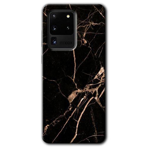 Samsung Galaxy S20 Ultra Kılıf HD Desen Baskılı Arka Kapak + Temperli Cam - Siyah Gold Mermer