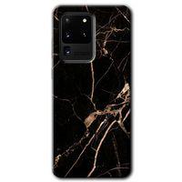 Samsung Galaxy S20 Ultra Kılıf HD Desen Baskılı Arka Kapak + Temperli Cam - Siyah Gold Mermer