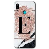 Huawei P smart 2019 Kılıf HD Desen Baskılı Arka Kapak - Pembe Mermer Desenli E Harfi