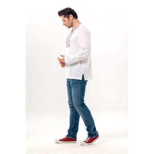 Uzun Kol Şile Bezi Bisiklet Yaka Bahriyeli Erkek Yazlık T-shirt Beyaz 3001