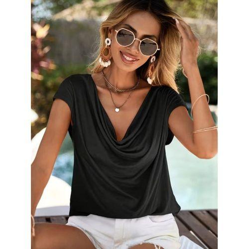 Kadın Kısa Kollu Degaje Yakalı Viskon Bluz