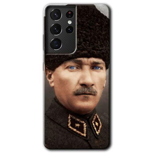 Galaxy S21 Ultra Kılıf HD Desen Baskılı Arka Kapak - Başkomutan Atatürk + Kırılmaz Cam