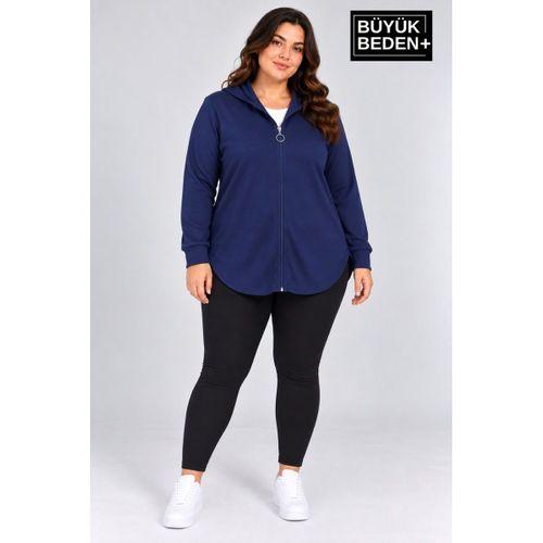 Süperlife Kadın Büyük Beden Fermuarlı Kapüşonlu Uzun Oval Etek Uçlu Oysho Hırka SPR26BHR993
