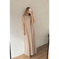 Kadın Bisiklet Yaka Kolsuz şerit Ve Plise Detay Maxi Boy Elbise