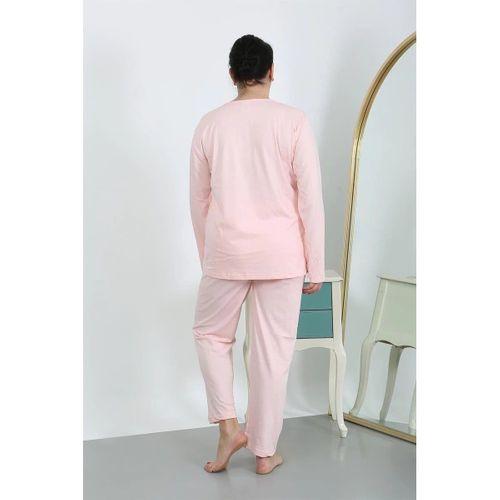Kadın Büyük Beden Uzun Kol Penye Pijama Takımı Pembe