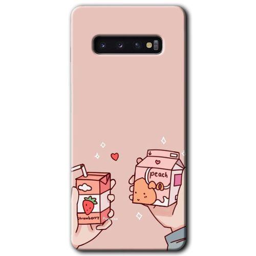 MRCİLETİSİM MRCİLETİSİM Samsung Galaxy S10 Kılıf HD Desen Baskılı Arka Kapak + Temperli Cam - Meyveli Süt