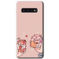 MRCİLETİSİM MRCİLETİSİM Samsung Galaxy S10 Kılıf HD Desen Baskılı Arka Kapak + Temperli Cam - Meyveli Süt