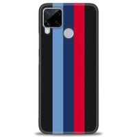 Realme C15 Kılıf HD Baskılı Kılıf - Bordo Mavi Çubuklar + Tam Ekran Koruyucu