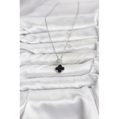 316L Çelik Zincir Gümüş Renk Yonca Model Zirkon Taşlı Kadın Kolye