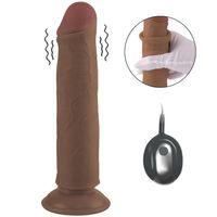 Lionel - Hareketli Kayar Deri Çift Katmanlı Realistik Vibratör Dildo Ultra Yumuşak Testissiz Gerçekçi Titreşimli Zenci Yapay Penis