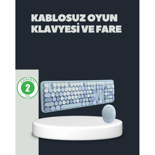 Retro Daktilo Stilli Kablosuz Klavye Mouse Seti – Sessiz Ve Şık