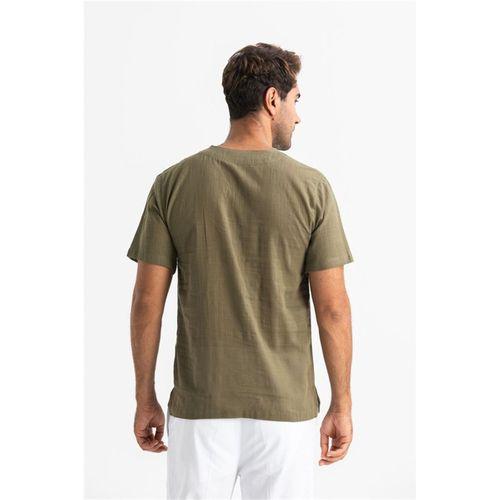 Büyük Beden Kısa Kol Şile Bezi Zımbalı Erkek Yazlık Tshirt Haki 3049