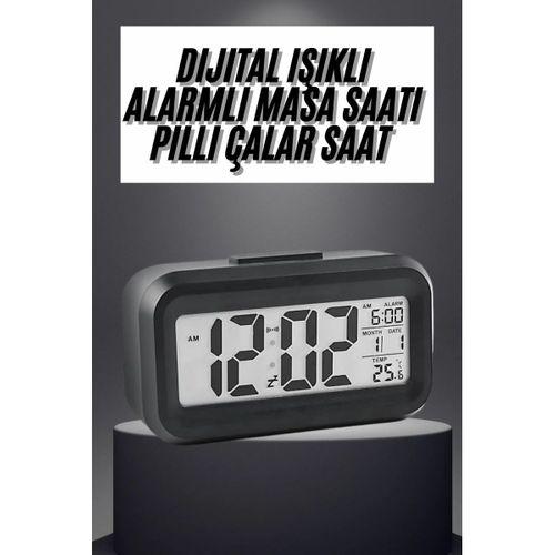 Gece Dijital Masa Saati Dijital Alarmlı Led Ekran Pilli Çalar Saat