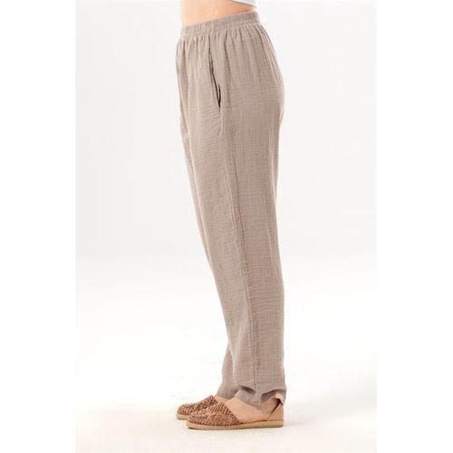 Beli Lastikli Yandan Çift Cepli Müslin Şalvar Pantolon Taş Tas