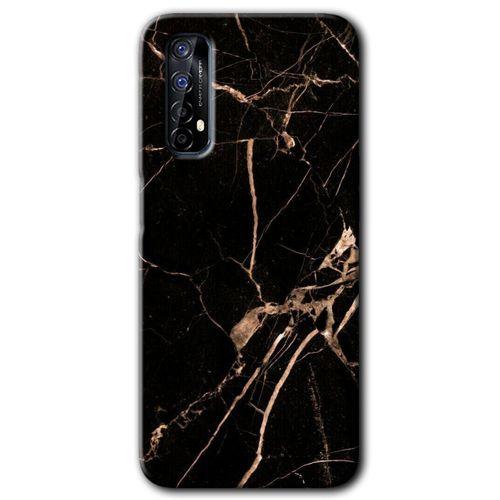 Potkal Hediye Fabrikası Realme 7 Kılıf HD Desen Baskılı Arka Kapak - Siyah Gold Mermer