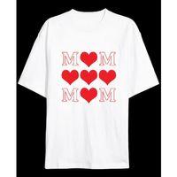 Anneler Günü Hediye MOM Kalp Baskılı Oversize Bisiklet Yaka T-shirt - Beyaz
