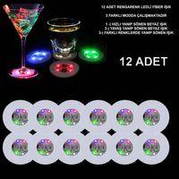 Renkli Led Işıklı Bardak Altlığı - Dekoratif (12 Adet, Pilli) - Lisinya