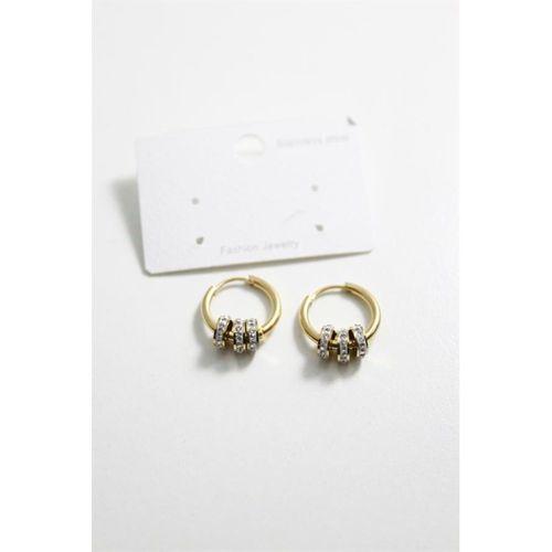 Çelik Taşlı Halka  Küpe - Altın