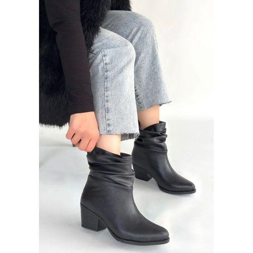 Lukana Siyah Cilt Topuklu Körüklü Bot