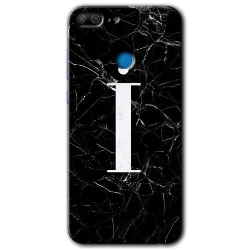 Honor 9 Lite HD Baskılı Kılıf + 9D Tam Ekran Koruyucu - Siyah Mermer Desenli İ Harfi