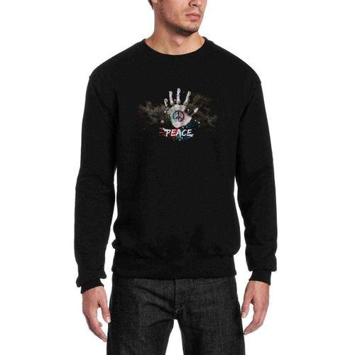 Peace El Baskılı Siyah Erkek Sweatshirt