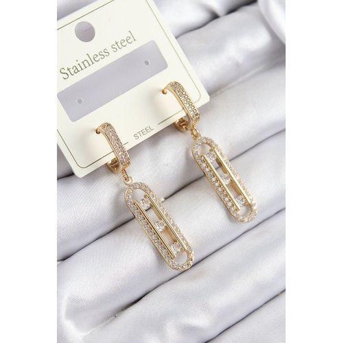 316L Çelik Zirkon Taşlı Sallantılı Messika Model Gold Renk Kadın Küpe
