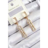 316L Çelik Zirkon Taşlı Sallantılı Messika Model Gold Renk Kadın Küpe