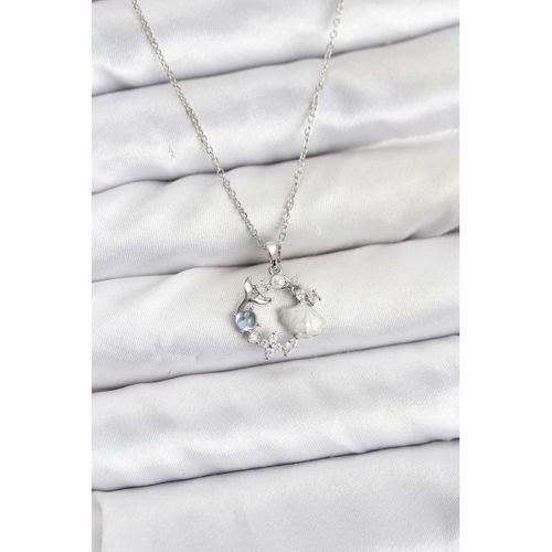 316L Çelik Zincir Gümüş Renk Deniz Tema Model Zirkon Taşlı Kadın Kolye