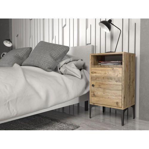 Wood'n Love Vio Metal Ayaklı Minifiks Bağlantı, Dolaplı Komodin - Atlantik Çam / Siyah