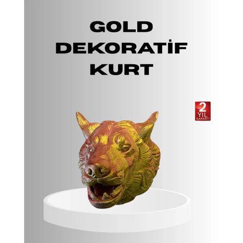 Gold Renk 3d Kurt Başı Duvar Dekoru