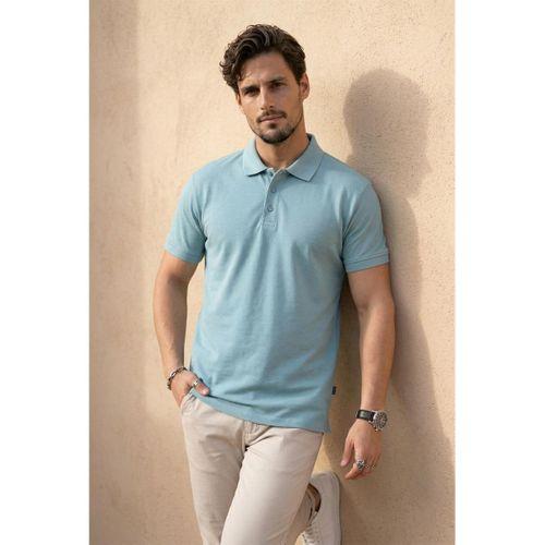 Orlando Polo Yaka Pike Kumaş Relaxed Fit Basic Düğmeli Relaxed Fit Erkek T-Shirt - Açık Mavi