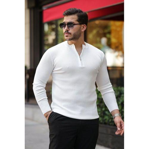 Erkek Fermuarlı Bisiklet Yaka Dokulu Uzun Kollu Triko