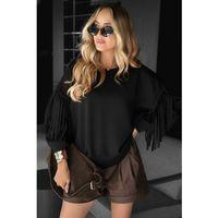 Kadın Uzun Kollu Bisiklet Yaka Kolları Püsküllü Modal Bluz