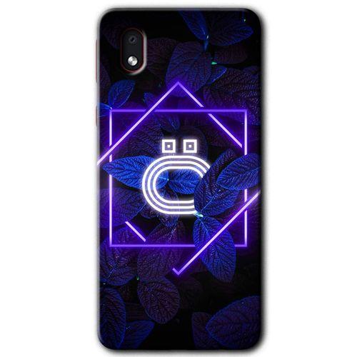Samsung Galaxy A01 Core Kılıf Baskılı Kapak - Dark Neon Yaprak H Harfi + 5D Tam Kaplayan Cam