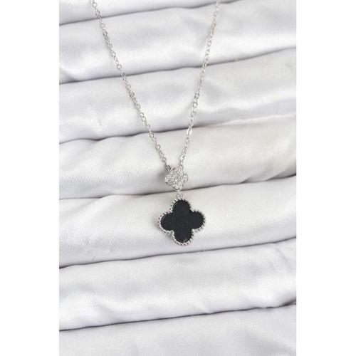 316L Çelik Zincir Gümüş Renk Yonca Model Zirkon Taşlı Kadın Kolye