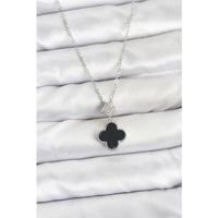 316L Çelik Zincir Gümüş Renk Yonca Model Zirkon Taşlı Kadın Kolye