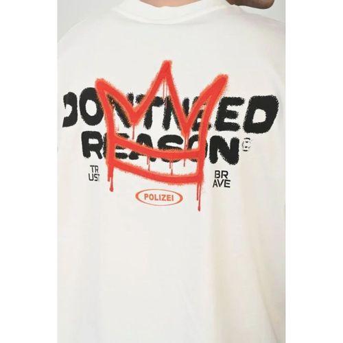 Unisex Bisiklet Yaka Baskılı Oversize T-Shirt - Beyaz