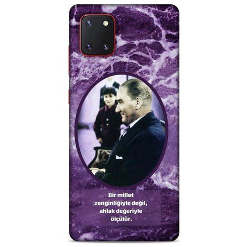 Samsung Galaxy Note 10 Lite Kılıf Atatürk (10) Full Koruma Kılıfı Mor