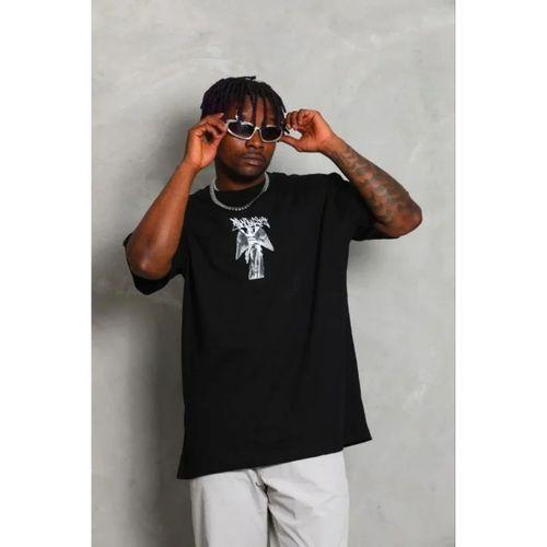 Erkek Baskılı T-Shirt Kısa Kol Bisiklet Yaka Regular Fit Rahat Kalıp Günlük Tişört - Siyah