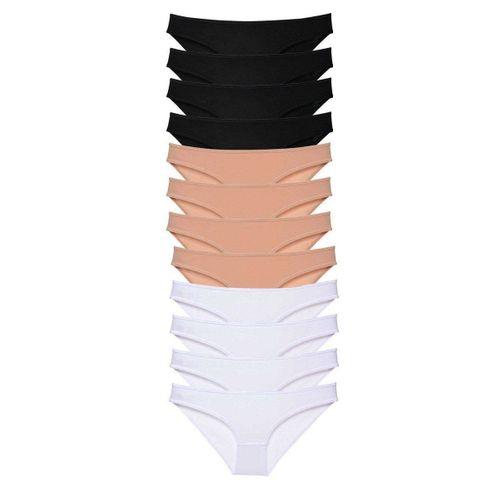 12 Adet Süper Eko Set Likralı Kadın Slip Külot Siyah Ten Beyaz Mudanis