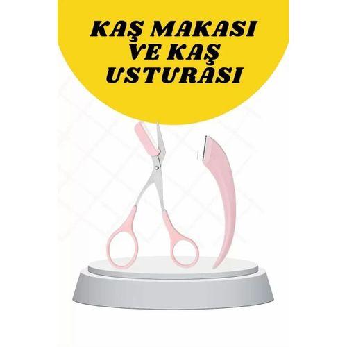 Kavisli Kaş Düzeltici Seti Kaş Makası Ve Kaş Usturası Paslanmaz Çelik Bıçaklı