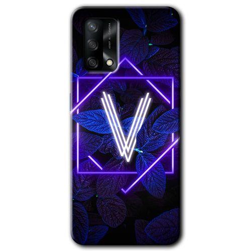 MRCİLETİSİM Oppo A74 Kılıf Baskılı Kapak - Dark Neon Yaprak V Harfi + 5D Tam Kaplayan Cam