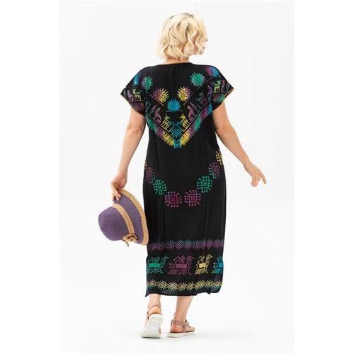 Kısa Kol Pamuk Hitit Uzun Yazlık Etnik Elbise Geyik Renkli Gyk Renkli