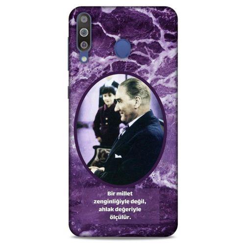 Samsung Galaxy M30 Kılıf Atatürk (10) Full Koruma Kılıfı Mor