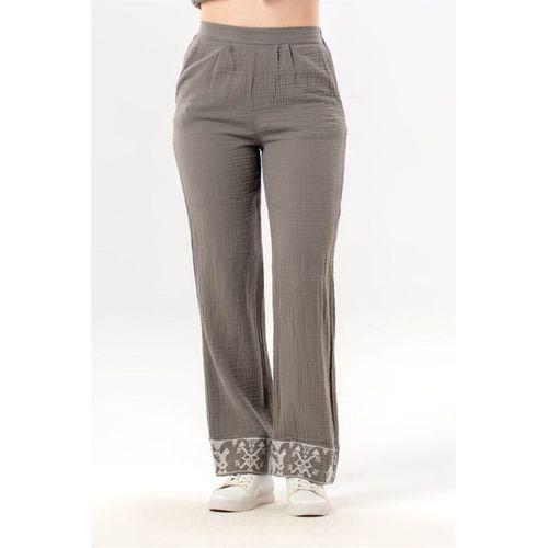 Nirvana Beli Lastikli Müslin Yandan Çift Cepli Nakışlı Pantolon Gri Gri