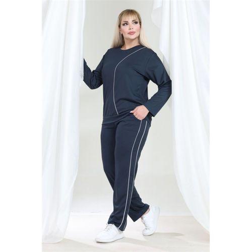 Melsay Butik Indıgo Gri Çizgi Detay Modal Büyük Beden Kadın Eşofman Takımı