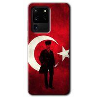 Potkal Hediye Fabrikası Samsung Galaxy S20 Ultra Kılıf HD Desen Baskılı Arka Kapak - Atatürk Bayrak