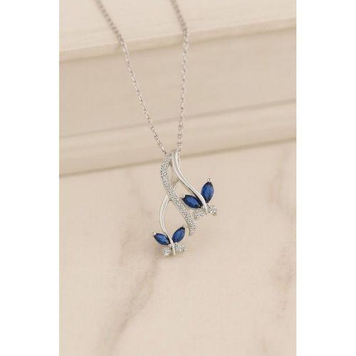 Sonsuzluk Pırlanta Model Safir Taşlı Kelebek Kadın Gümüş Kolye