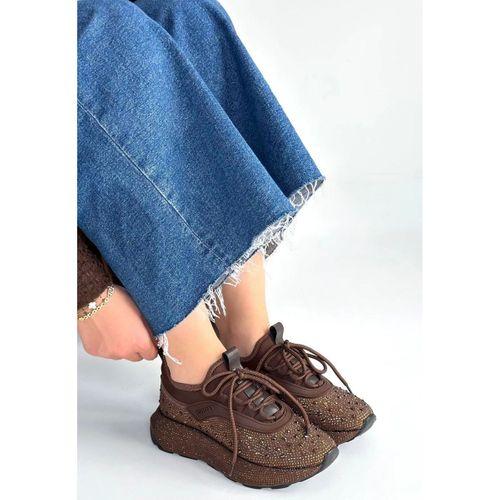 Rimay Kahverengi Cilt Boncuk İşlemeli Spor Ayakkabı