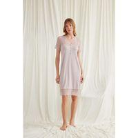 Yakası Kolu Omzu Ve Etek Ağzı Dantelli Önü Düğmeli Gecelik